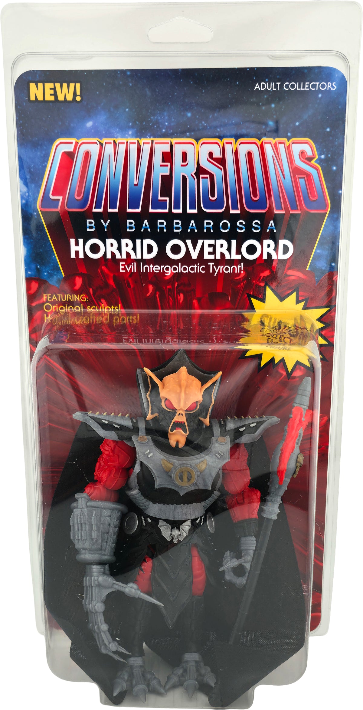 SET OF ALL THREE VARIANTS || Horrid Overlord Full Custom Figures in Collector Clamshell w/Character Homage Cardback Inserts || Crimson Classic, Vintage Toy, Cartoon White || PRE-ORDER
