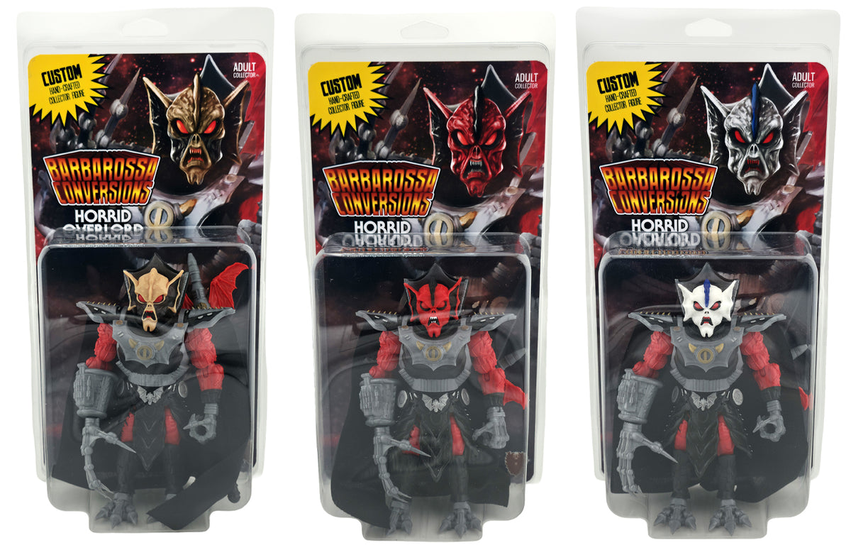 SET OF ALL THREE VARIANTS || Horrid Overlord Full Custom Figures in Collector Clamshell w/Character Art Cardback Insert || Crimson Classic, Vintage Toy, Cartoon White || PRE-ORDER