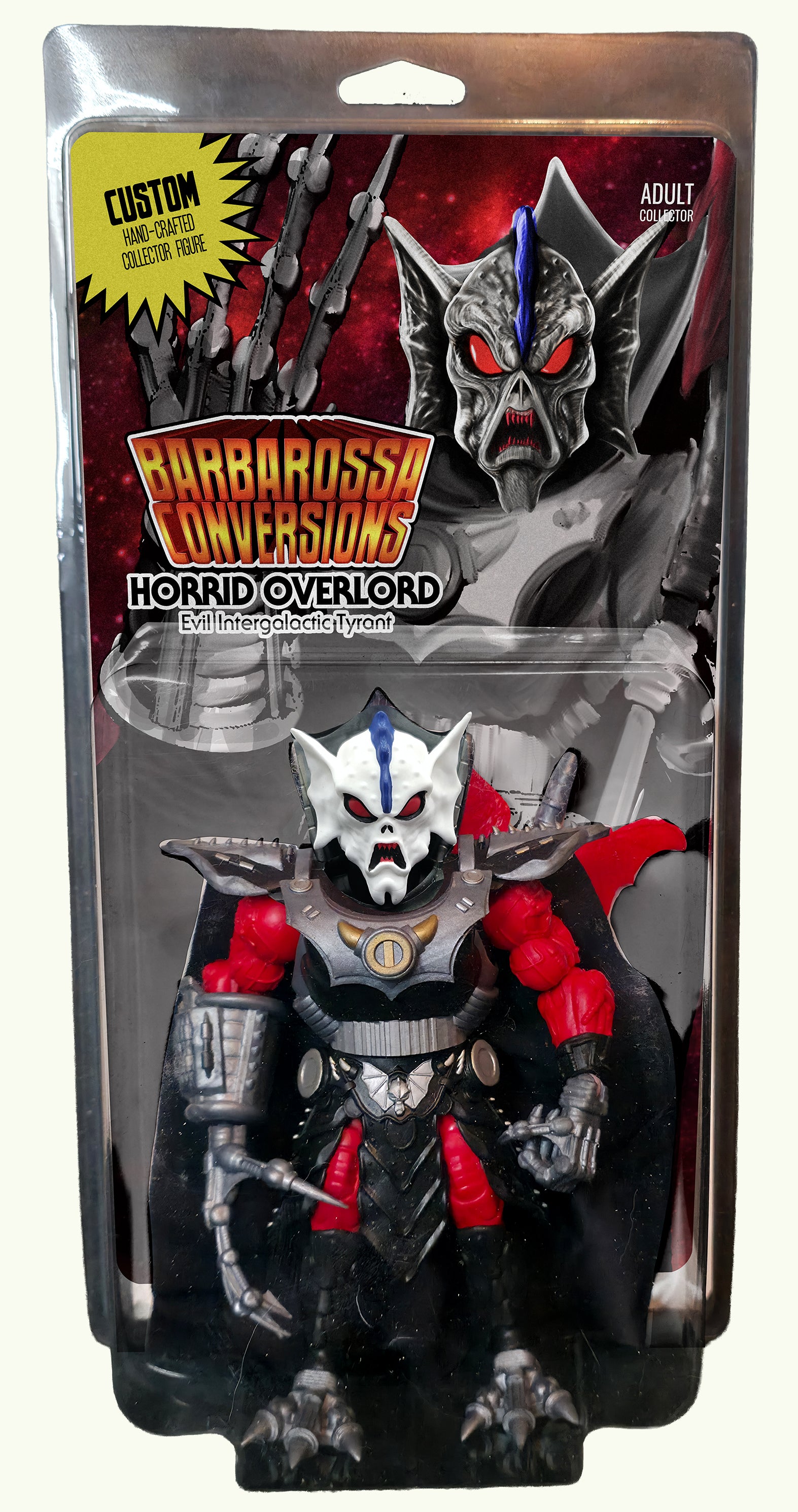 SET OF ALL THREE VARIANTS || Horrid Overlord Full Custom Figures in Collector Clamshell w/Cardback Insert || Crimson Classic, Vintage Toy, Cartoon White || PRE-ORDER